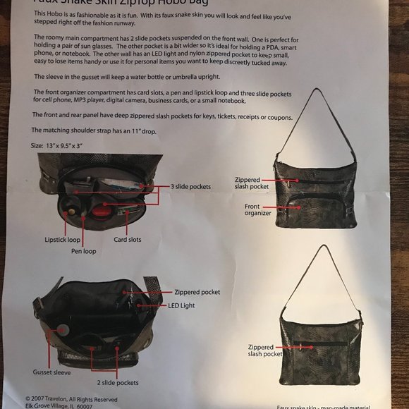 Faux Snake skin zip top hobo bag - Picture 4 of 4